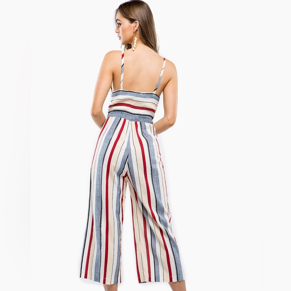 Agaci Sweet Rain Vertical Striped Culottes Wide-leg Jumpsuit - Picture 2 of 11